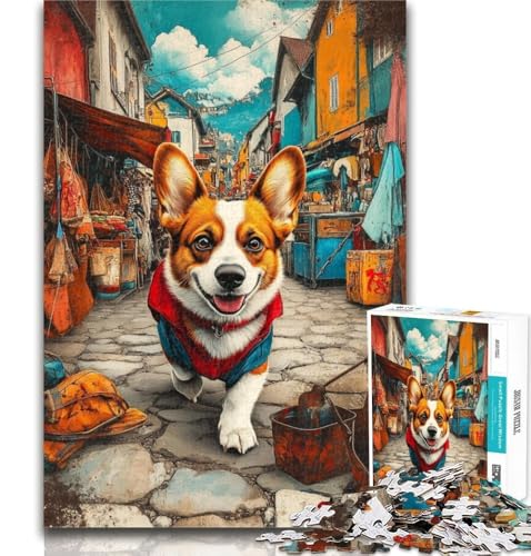 Puzzles Happy Corgi Puzzles für Erwachsene 1000 Teile, für Lernspiele, Challenge Toy Artists Collection, Fine Art 26x38cm von GOIUYTGM