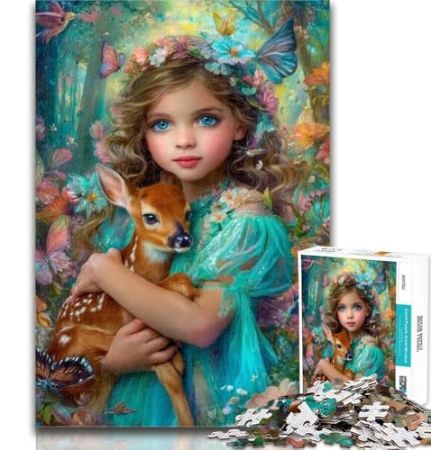 Puzzles Kleines Mädchen und Hirschbaby, 1000 Teile, Puzzle für Erwachsene und Jugendliche, Lernspiel zum Geburtstag, Weihnachten für Kinder ab 14 Jahren, 26x38cm von GOIUYTGM