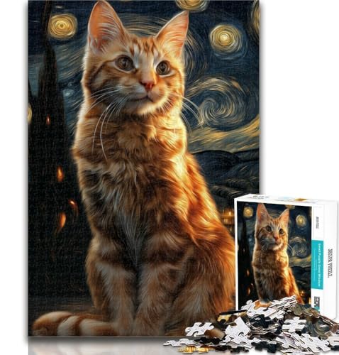 Puzzles Nachthimmelkatze 1000 Teile Puzzle für Jugendliche und Erwachsene, Spielzeug, Lernspiele, Stressabbau, tolle Geschenke und Spielzeuge, 26x38cm von GOIUYTGM