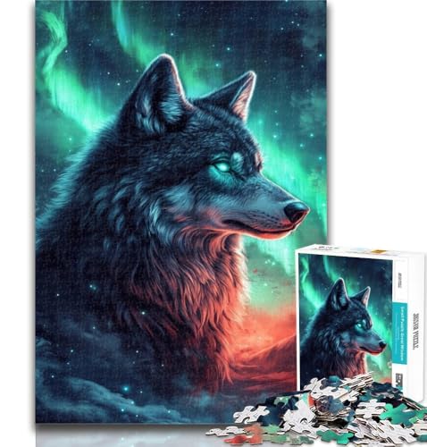 Puzzles Wolf Under The Aurora 1000-teiliges Puzzle für Erwachsene und Jugendliche, Lernspiel zum Geburtstag, Weihnachten für Kinder ab 14 Jahren, 26x38cm von GOIUYTGM