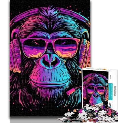 Puzzles für Erwachsene, AFFE mit Kopfhörern und Sonnenbrille, Puzzles für Erwachsene, Spielzeug, Lernspiele, Stressabbau, tolle Geschenke und Spielzeuge, 50x75cm von GOIUYTGM