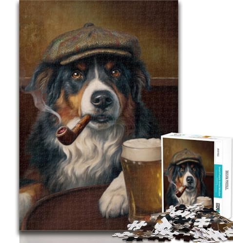 Puzzles für Erwachsene, Bullmastiff-Hund, rauchend, Puzzles für Erwachsene, Spielzeug, Lernspiele, Stressabbau, tolle Geschenke und Spielzeuge, 50x75cm von GOIUYTGM