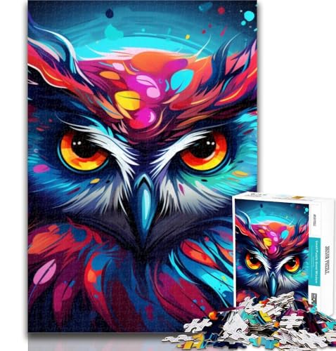 Puzzles für Erwachsene, Bunte Eulen-Kunst, Puzzles für Teenager, 1000 Teile, dekomprimierendes intellektuelles Lernspielzeug, Geburtstagsgeschenk, Geschenke, 26x38cm von GOIUYTGM
