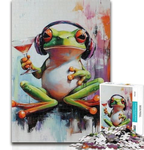 Puzzles für Erwachsene, Frosch hört Musik, Puzzles für Erwachsene 1000, Lernspielzeug, Familienspiele, Geburtstagsgeschenk, Geschenke, 26x38cm von GOIUYTGM