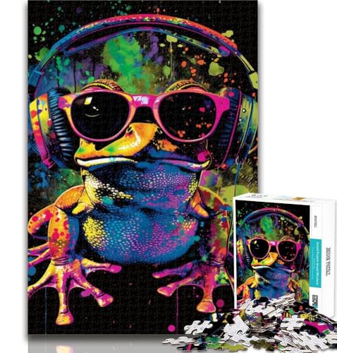Puzzles für Erwachsene, Frosch mit Kopfhörern, Puzzles für Erwachsene 1000, Lernspielzeug, Familienspiele, Geburtstagsgeschenk, Geschenke, 26x38cm von GOIUYTGM