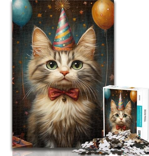 Puzzles für Erwachsene, Geburtstagskatze, Puzzles für Erwachsene, 1000 Teile, Lernspielzeug und Spiele für Erwachsene und Jugendliche, 26x38cm von GOIUYTGM