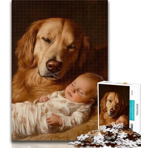 Puzzles für Erwachsene, Golden Retriever und Baby, Puzzles für Erwachsene, Spielzeug, Lernspiele, Stressabbau, tolle Geschenke und Spielzeuge, 26x38cm von GOIUYTGM