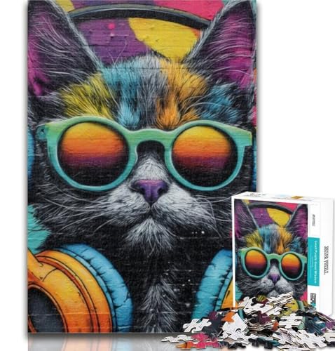 Puzzles für Erwachsene, Katze mit Kopfhörern, Puzzles für Erwachsene, Spielzeug, Lernspiele, Stressabbau, tolle Geschenke und Spielzeuge, 26x38cm von GOIUYTGM