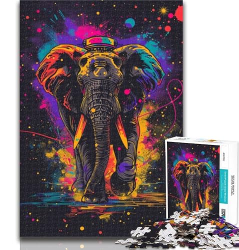 Puzzles für Erwachsene, Neon-Astronauten-Elefant, Puzzles für Erwachsene, Spielzeug, Lernspiele, Stressabbau, tolle Geschenke und Spielzeuge, 50x75cm von GOIUYTGM