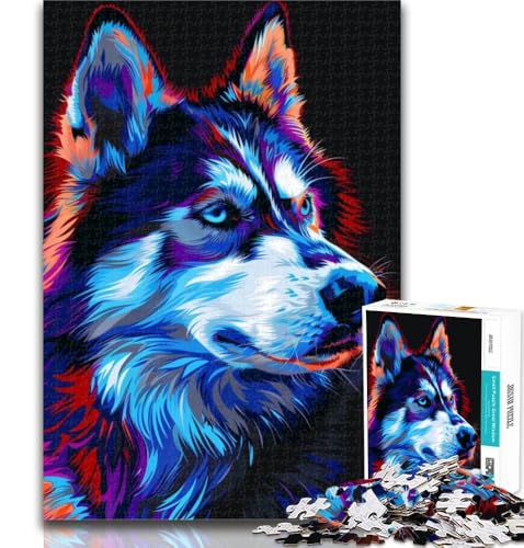 Puzzles für Erwachsene, Siberian Husky, Neon-Puzzles für Erwachsene, Spielzeug, Lernspiele, Stressabbau, tolle Geschenke und Spielzeuge, 26x38cm von GOIUYTGM