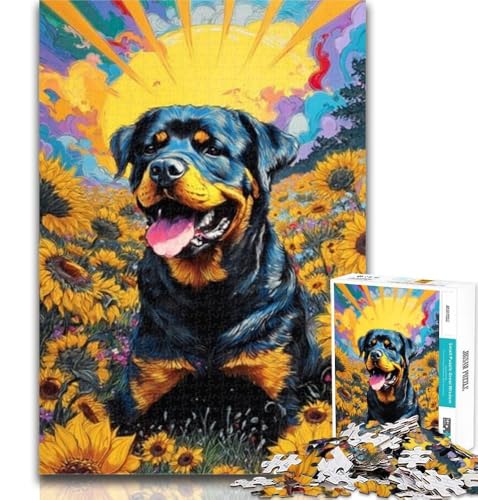 Puzzles für Erwachsene, Sonnenblumen-Rottweiler, Puzzles für Erwachsene, Spielzeug, Lernspiele, Stressabbau, tolle Geschenke und Spielzeuge, 26x38cm von GOIUYTGM