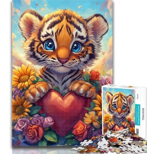 Puzzles für Erwachsene, Sonnenblumen-Tiger, Puzzles für Erwachsene, Spielzeug, Lernspiele, Stressabbau, tolle Geschenke und Spielzeuge, 26x38cm von GOIUYTGM