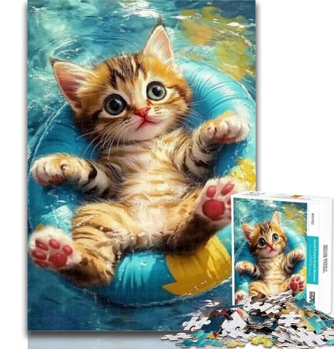 Puzzles für Erwachsene, schwimmende Katze, Puzzles für Erwachsene, Spielzeug, Lernspiele, Stressabbau, tolle Geschenke und Spielzeuge, 50x75cm von GOIUYTGM