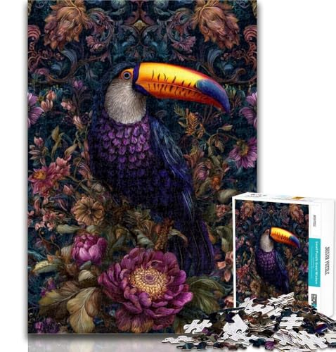 Puzzles für Erwachsene und Jugendliche, Blumen-Tukan-Puzzle, Lernspiele, Heimdekoration, geeignet für die Schreibtischdekoration, 26x38cm von GOIUYTGM