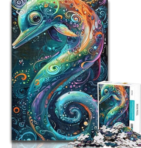Puzzles für Erwachsene und Jugendliche, Bunte Delfine, Lernspiele, Heimdekoration, geeignet für die Schreibtischdekoration, 26x38cm von GOIUYTGM