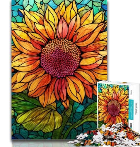 Puzzles für Erwachsene und Jugendliche, Buntglas-Sonnenblumen-Puzzle, Lernspiele, Heimdekoration, geeignet für die Schreibtischdekoration, 26x38cm von GOIUYTGM