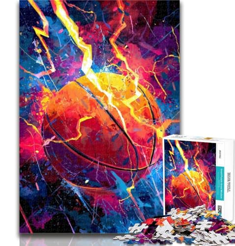 Puzzles für Erwachsene und Jugendliche, Flammen-Basketball-Puzzle, Lernspiele, Heimdekoration, geeignet für die Schreibtischdekoration, 26x38cm von GOIUYTGM
