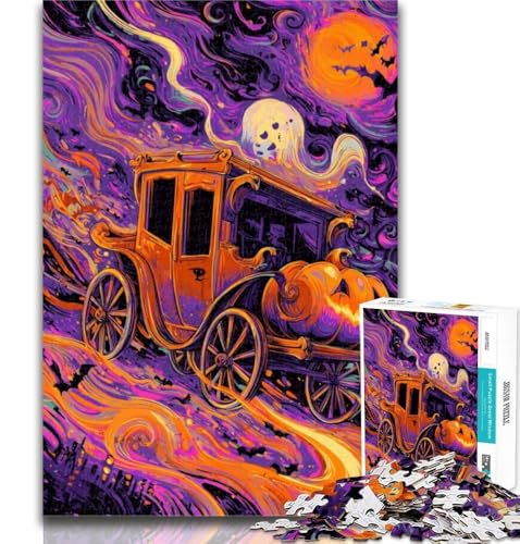 Puzzles für Erwachsene und Jugendliche, Halloween-Kürbiskutsche, Lernspiele, Heimdekoration, geeignet für die Schreibtischdekoration, 26x38cm von GOIUYTGM