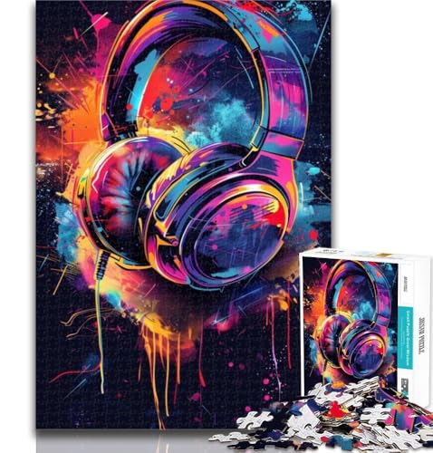Puzzles für Erwachsene und Jugendliche, Kopfhörer, buntes Splash Art-Puzzle für Teenager, anspruchsvolles Spiel für die ganze Familie, für Frauen, Geschenke für Männer, 26x38cm von GOIUYTGM