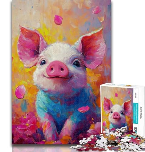 Puzzles für Erwachsene und Jugendliche, Ölgemälde mit Schweinebaby, Lernspiele, Heimdekoration, geeignet für die Schreibtischdekoration, 26x38cm von GOIUYTGM