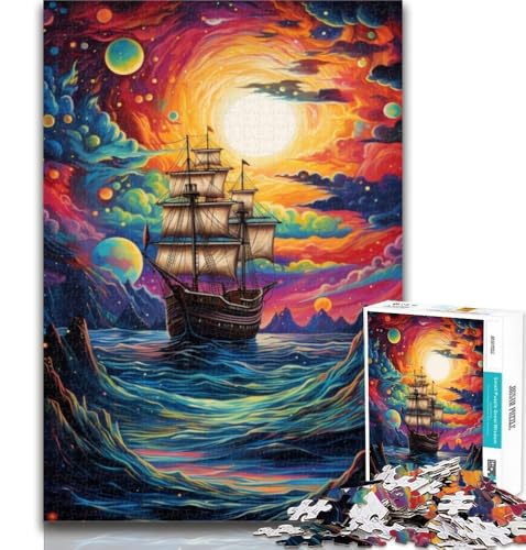 Puzzles für Erwachsene und Jugendliche, Piratenschiff im Universum, Lernspiele, Heimdekoration, geeignet für die Schreibtischdekoration, 26x38cm von GOIUYTGM