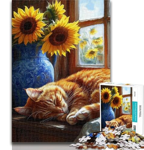 Puzzles für Erwachsene und Jugendliche, Sonnenblumen- und Katzen-Puzzle, Lernspiele, Heimdekoration, geeignet für die Schreibtischdekoration, 26x38cm von GOIUYTGM