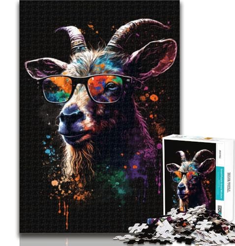 Puzzles für Erwachsene und Jugendliche, Ziege mit Brille, Lernspiele, Heimdekoration, geeignet für die Schreibtischdekoration, 26x38cm von GOIUYTGM