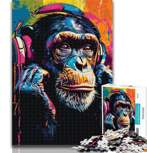 Puzzles für Teenager, AFFE hört Musik, 1000-teiliges Puzzle für Teenager, DIY, Moderne Wandkunst, einzigartiges Geschenk, Heimdekoration, 26x38cm von GOIUYTGM