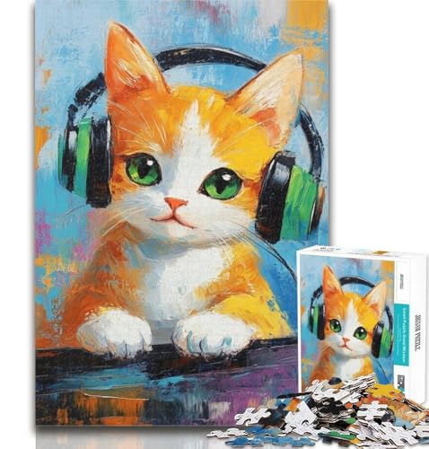 Puzzles für Teenager, Katze hört Musik, Puzzles für Erwachsene, Lernspiele, Heimdekoration, Geschenk für die ganze Familie, 26x38cm von GOIUYTGM