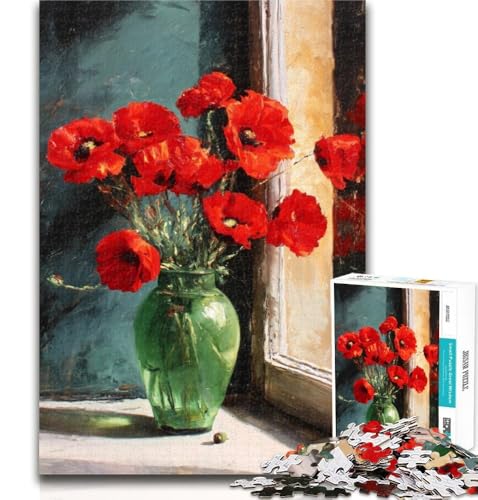 Puzzles für Teenager, Mohnblumen in Einer Vase, Puzzles für Erwachsene, Lernspiele, Heimdekoration, Geschenk für die ganze Familie, 50x75cm von GOIUYTGM