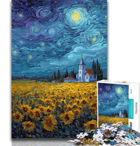 Puzzles für Teenager, Nachthimmel, Sonnenblume, Puzzles für Erwachsene, 1000 Teile, Spielzeug, Lernspiele, Stressabbau, einzigartige Heimdekoration und Geschenke, 26x38cm von GOIUYTGM