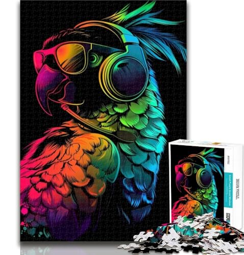 Puzzles für Teenager, Papagei mit Sonnenbrille, Puzzle 1000 Teile für Erwachsene und Teenager, Familienspiel zum Stressabbau, schwierige Herausforderung, Wichtelgeschenke, 50x75cm von GOIUYTGM