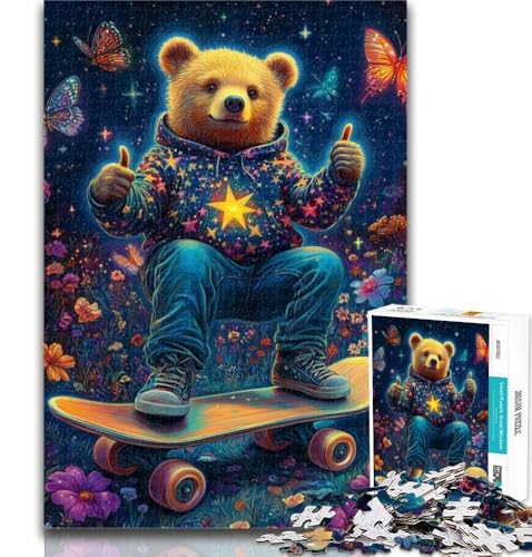 Puzzles für Teenager, Teddybär-Skateboard-Puzzles für Erwachsene, 1000 Teile, Spielzeug, Lernspiele, Stressabbau, einzigartige Heimdekoration und Geschenke, 50x75cm von GOIUYTGM