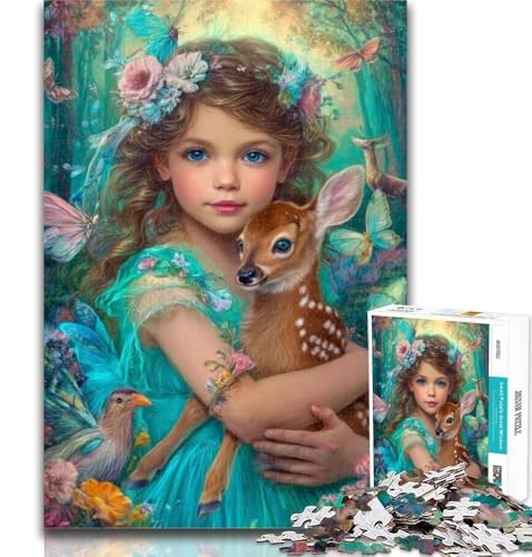 Puzzles für Teenager, kleines Mädchen und Hirschbaby, 1000 Teile, Puzzle für Teenager, Spielzeug, Lernspiele, stressabbauende Wanddekoration, 26x38cm von GOIUYTGM