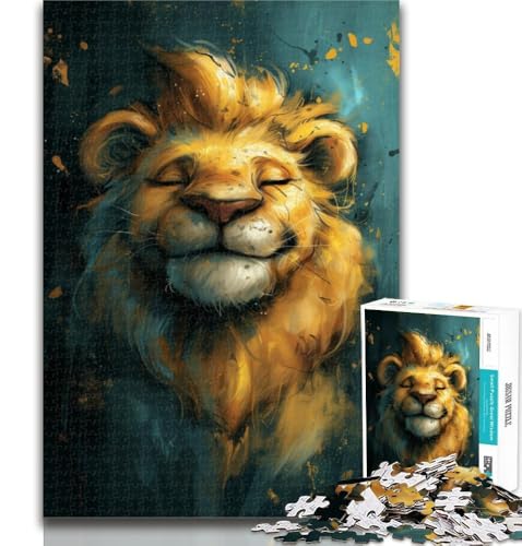 Puzzles für Teenager, niedlicher Kleiner gelber Löwe, Puzzle für Erwachsene, 1000 Teile, mit passendem Poster und Quizblatt, für Kinder ab 14 Jahren, 50x75cm von GOIUYTGM