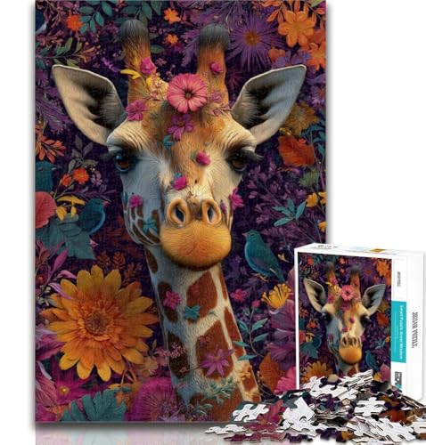 Teenager-Puzzle, Blumen-Giraffe, 1000 Teile, für Teenager, Spielzeug, Lernspiele, Stressabbau, tolle Geschenke und Spielzeuge, 26x38cm von GOIUYTGM