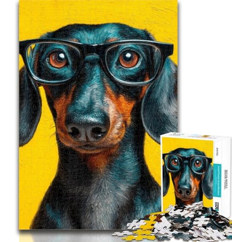 Teenager-Puzzle, Dackel mit Brille, 1000 Teile, für Teenager, Spielzeug, Lernspiele, Stressabbau, tolle Geschenke und Spielzeuge, 26x38cm von GOIUYTGM