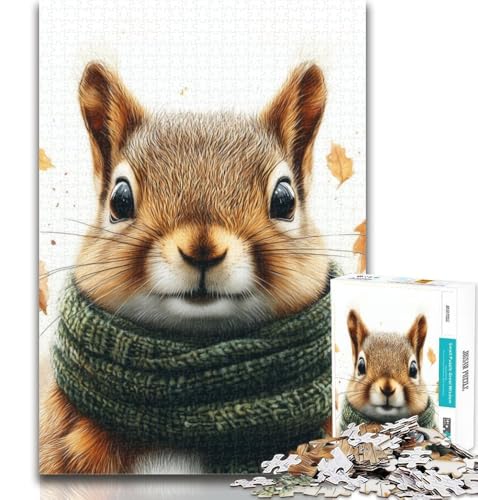Teenager-Puzzle, Eichhörnchen mit Schal, 1000 Teile, für Erwachsene, anspruchsvolles Spiel und Familienspiel, Wichtelgeschenke, 26x38cm von GOIUYTGM