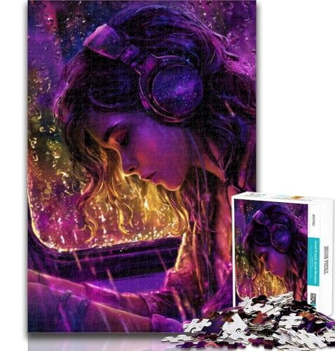 Teenager-Puzzle, Frau hört Musik, Puzzle 1000 Teile für Teenager, Kohlekunst, Staycation, Zeit totschlagen, für Heimdekoration, 50x75cm von GOIUYTGM
