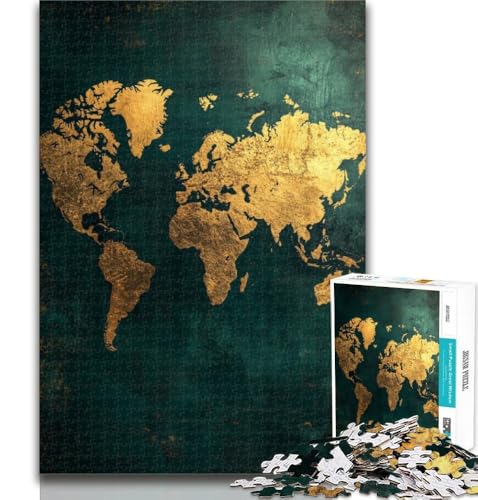 Teenager-Puzzle, Goldene Weltkarte, 1000 Teile, für Teenager, Spielzeug, Lernspiele, Stressabbau, tolle Geschenke und Spielzeuge, 26x38cm von GOIUYTGM
