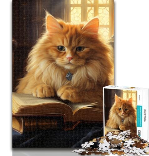 Teenager-Puzzle, Katzen-Lesebuch, 1000 Teile, Puzzle für Teenager und Erwachsene, Stressabbau, schwierige Herausforderung, stärkt die Liebe zwischen Paaren, 26x38cm von GOIUYTGM