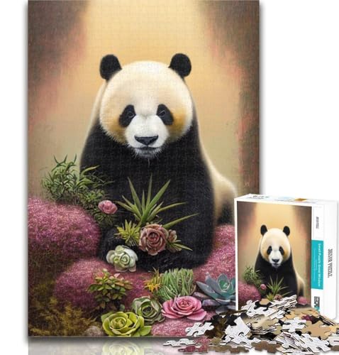 Teenager-Puzzle, Kunstblume mit Panda, 1000 Teile, für Erwachsene, anspruchsvolles Spiel und Familienspiel, Wichtelgeschenke, 50x75cm von GOIUYTGM