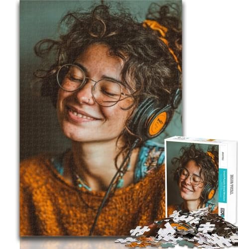 Teenager-Puzzle, Mädchen hört Musik, 1000-teiliges Puzzle für Erwachsene und Teenager, ganze Familie, geeignet für Kinder ab 14 Jahren, 50x75cm von GOIUYTGM