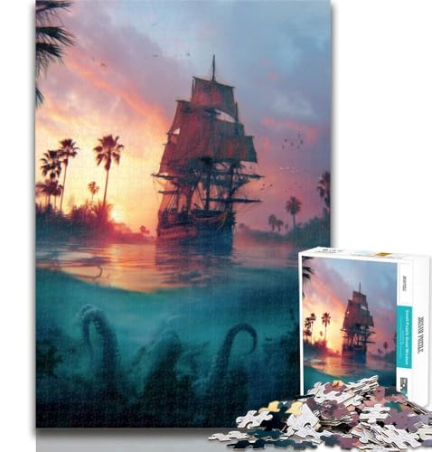 Teenager-Puzzle, Piratenschiff-Puzzle, 1000 Teile, für Teenager, Spielzeug, Lernspiele, Stressabbau, tolle Geschenke und Spielzeuge, 26x38cm von GOIUYTGM