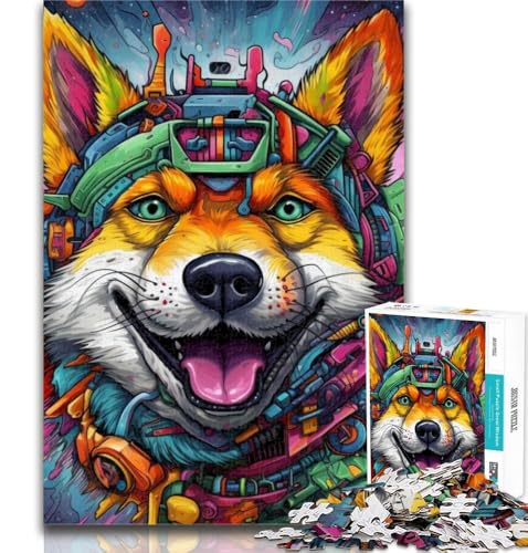 Teenager-Puzzle, Psychedelischer Corgi, 1000-teiliges Puzzle für Erwachsene und Teenager, Familienspiel zum Stressabbau, schwierige Herausforderung, Wichtelgeschenke, 26x38cm von GOIUYTGM