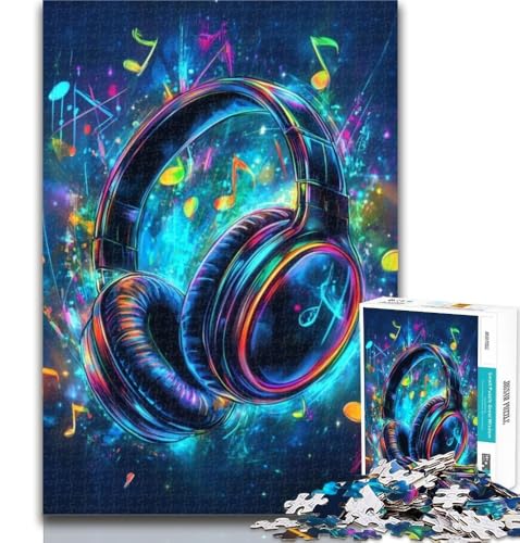 Teenager-Puzzle, farbige Kopfhörer, 1000 Teile, Puzzle für Erwachsene, Wanddekoration, einzigartige Geburtstags, geeignet für Kinder ab 14 Jahren, 50x75cm von GOIUYTGM