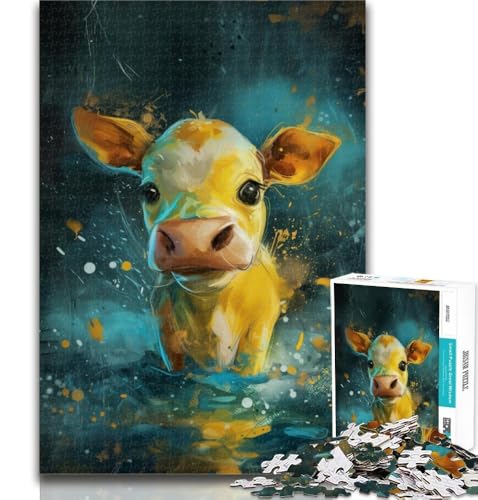 Teenager-Puzzle, süße kleine gelbe Kuh, 1000 Teile, Puzzle für Teenager und Erwachsene, Geschenke für Freunde und Familie, ab 14 Jahren, 26x38cm von GOIUYTGM