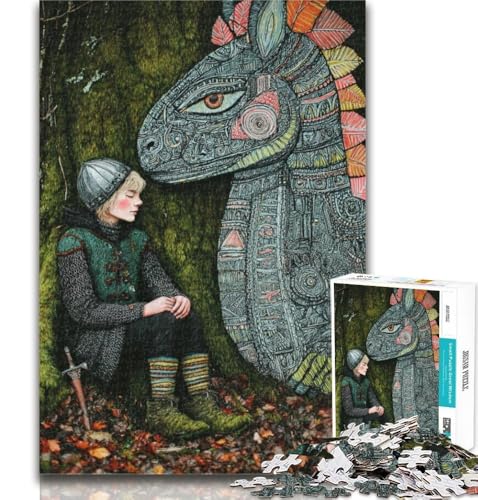 Teenager-Puzzle Drachenritter, Puzzle 1000 Teile für Erwachsene, Spielzeug, Lernspiele, Stressabbau, tolle Geschenke und Spielzeuge, 50x75cm von GOIUYTGM