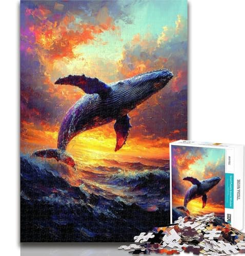Teenager-Puzzle Wale springen bei Sonnenuntergang, 1000-teiliges Puzzle für Erwachsene, künstlerische Wanddekoration und Geburtstagsgeschenkidee für Freunde, Home Office, 26x38cm von GOIUYTGM