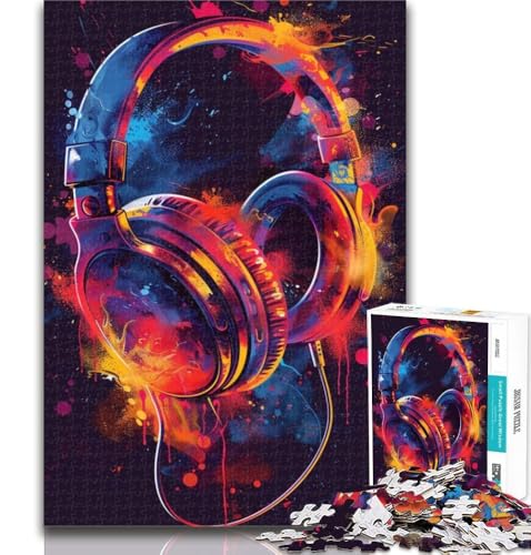 Teenager-Puzzles, Kopfhörer, Bunte Spritzkunst, Puzzles 1000 Teile für Erwachsene, Geschenke, Lernspielzeug für die ganze Familie, 50x75cm von GOIUYTGM